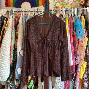 Brown Butterfly Tie Top